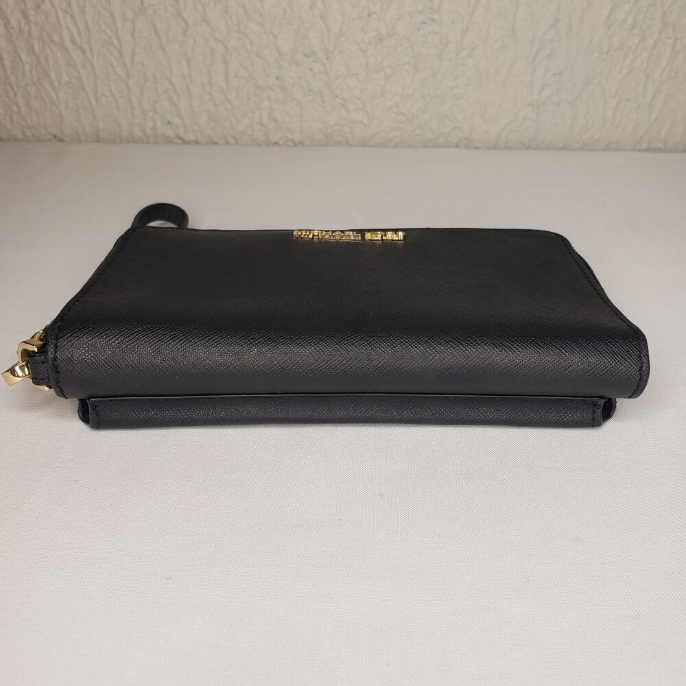 Michael Kors MK Jet Set Snap Wallet Cell Phone Case BLACK Wristlet Gold Hardware - Picture 9 of 11